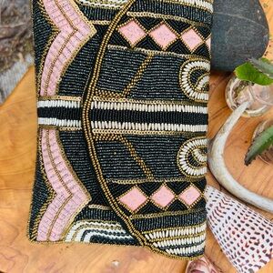 Beautiful Black and Pink Beaded Clutch Like New!